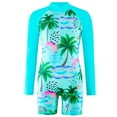 thumbnail image 2 of One-Piece Swimsuit For Girls Summer Beach Cuhk Flat Corner Quick Drying Print Long Sleeve Crew Neck 1 Piece Bathing Suit, 2 of 7