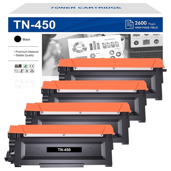 TN450 Black Toner Cartridge High Yield Compatible for Brother TN450 TN420 HL-2240 2270dw HL-2280DW MFC-7360 7460DN 7860DW DCP-7060 7070DW 7065DN Printer 4-Pack