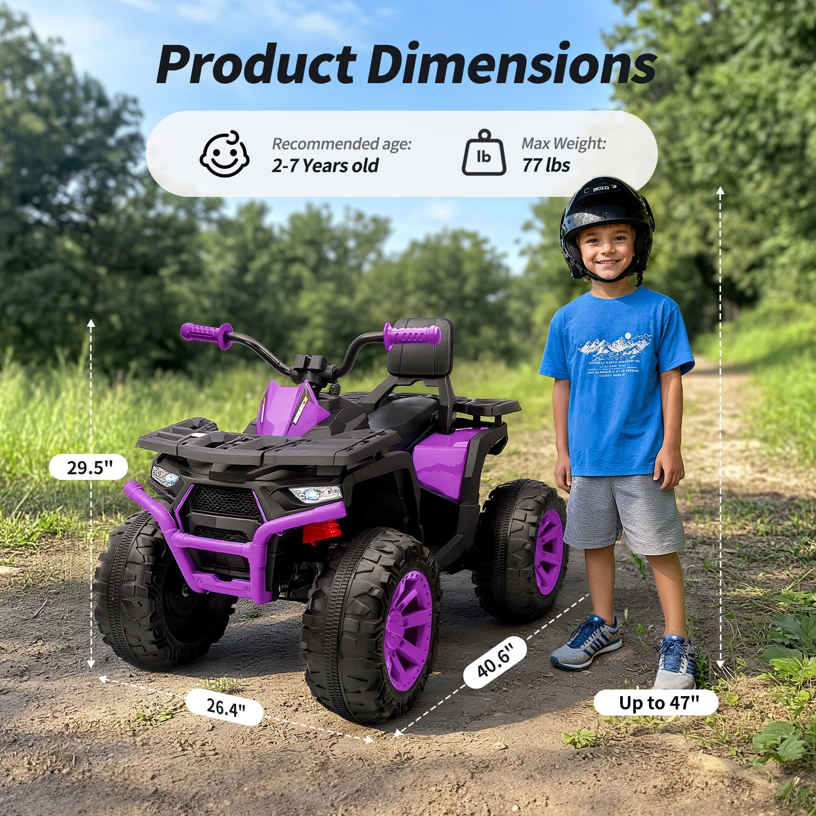 Hikiddo Kids ATV 4-Wheeler, 24 Volt 4WD Ride On Toys for Big Kids w/ 2 Seater, 4x200W Motor, 5.6Mph Max Speed - Purple