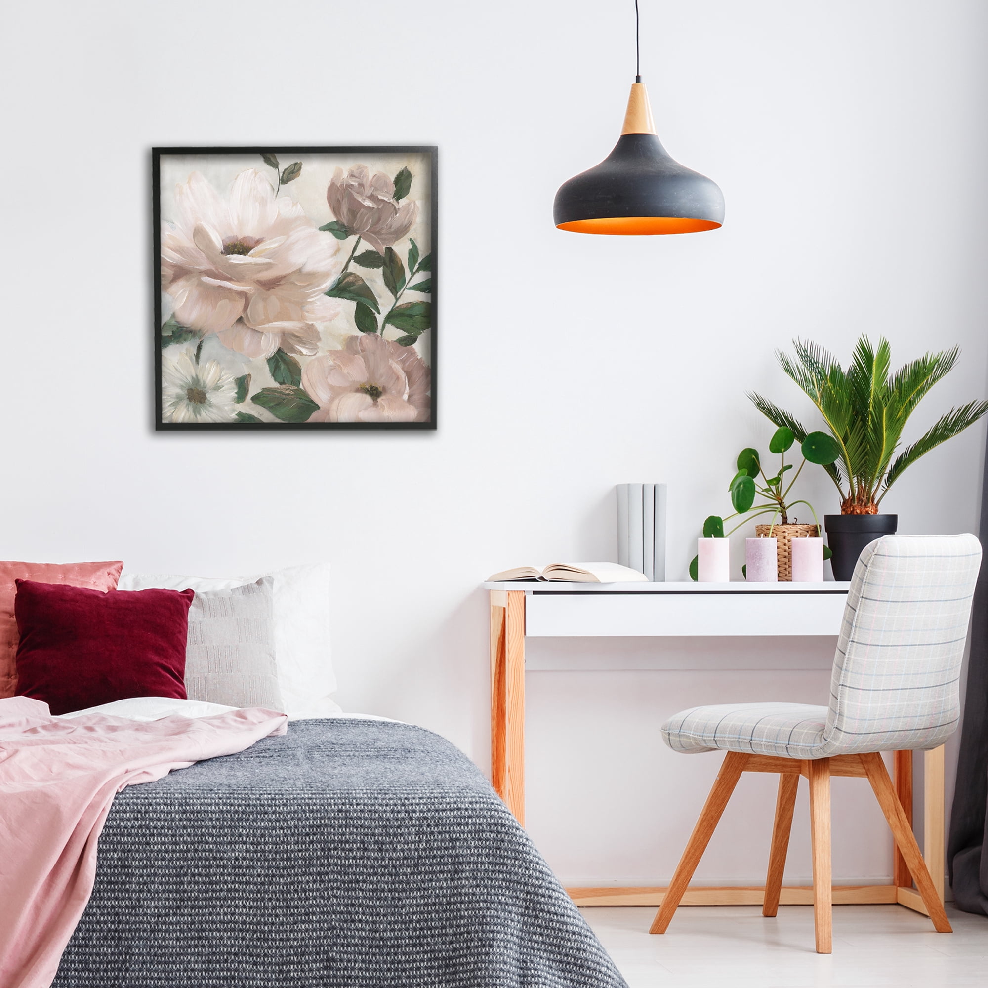 Stupell Industries Budding Blush Peonies & Leaves Black Framed Giclee Art, design by Nan