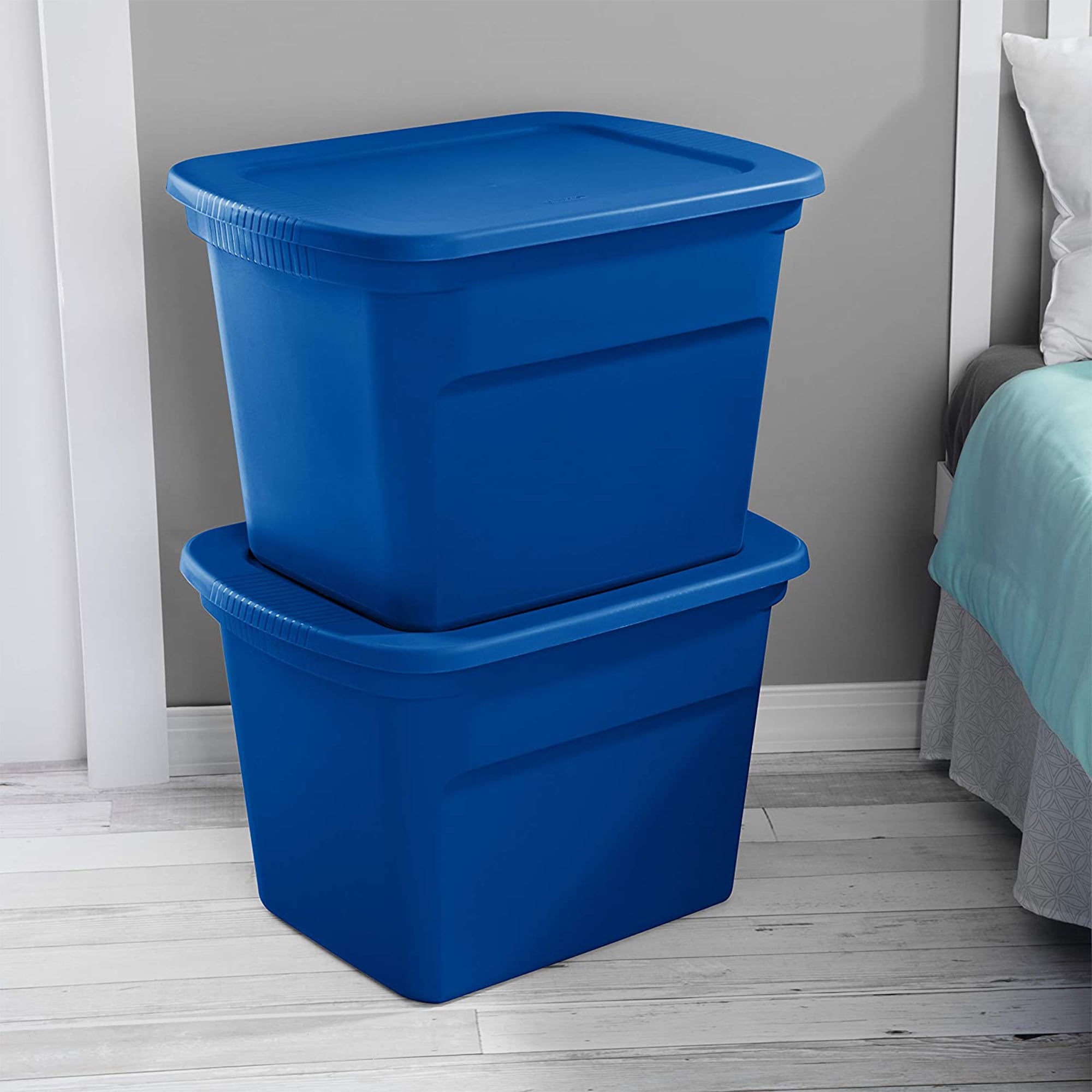 Sterilite 18 Gallon Storage Tote, Stackable Plastic Storage Containers with  Lids to Organize Clothes in Closet, Basement, Blue (16 Pack)