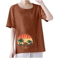 thumbnail image 2 of Lydiaunistar Hauts de Printemps pour Femmes Grande Taille Décontracté Manches Courtes Imprimé Blouse Boutonnée, T-Shirt Col Rond Polyvalent Mode Café, 2 of 6