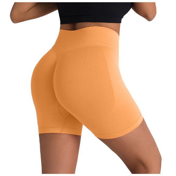 felwors Seamless Scrunch Lifting Yoga Shorts High Waist Tummy Control Workout Biker Yellow for Size L