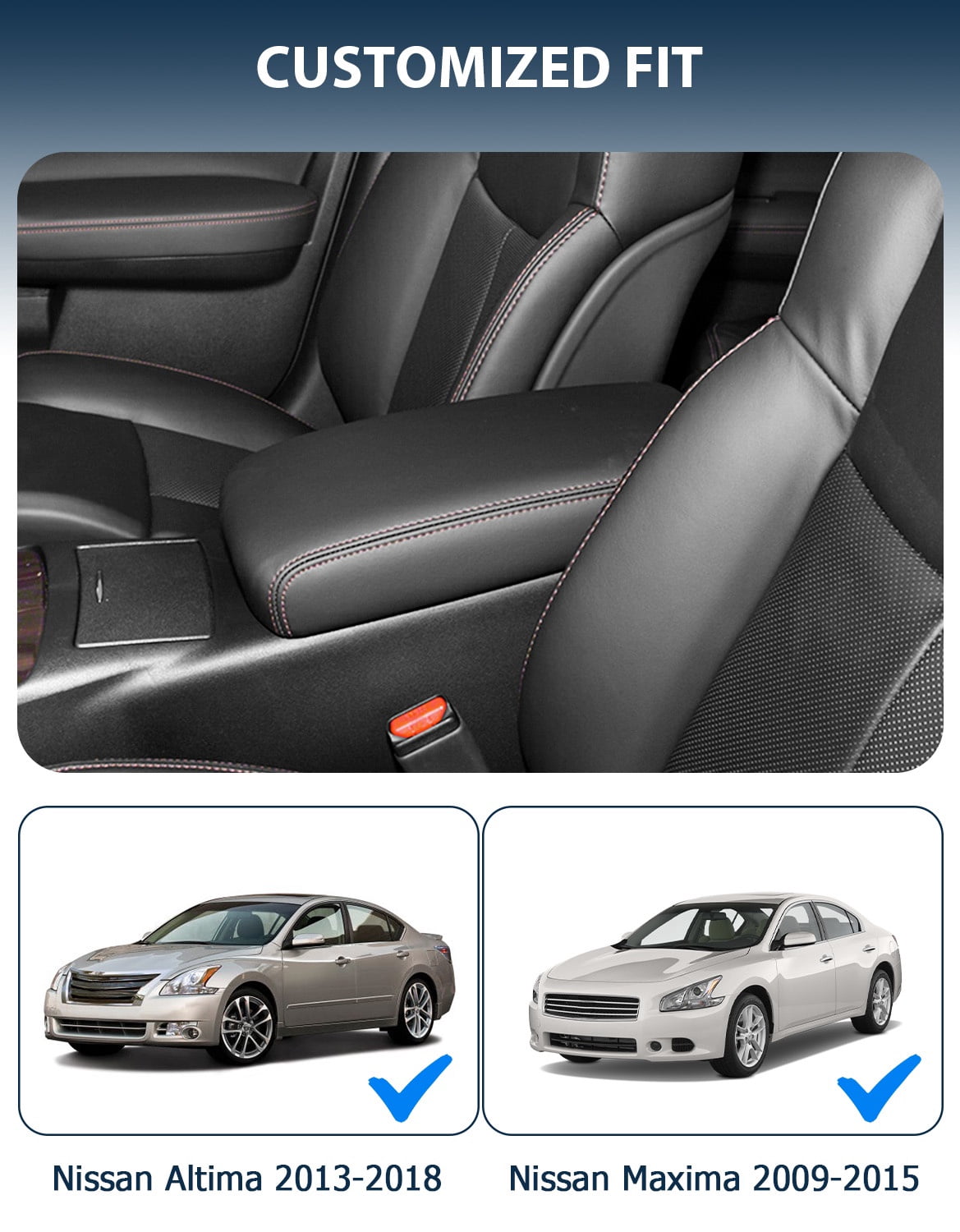 KBH Center Console Cover for 2013-2018 Nissan Altima Accessories Interior, Middle Console Lid Armrest Cover for Nissan Maxima 2009-2014, Black Leather Car Cushion Protector Pad