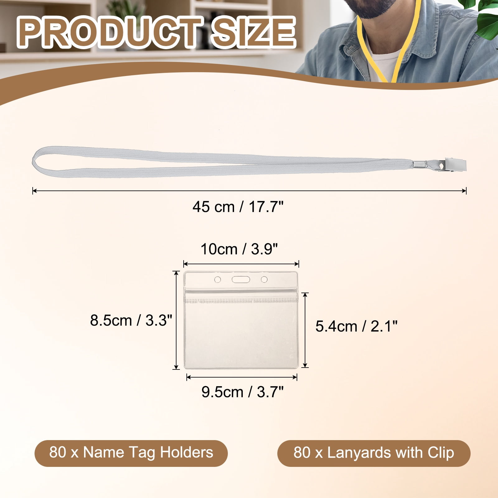 Uxcell 80 Set Name Tag Holders with Lanyard, Plastic Waterproof Horizontal Badge Holder with Alligator Clip Lanyards for ID Badges Office Teacher Events Meetings, Gray(4x2 Inch)