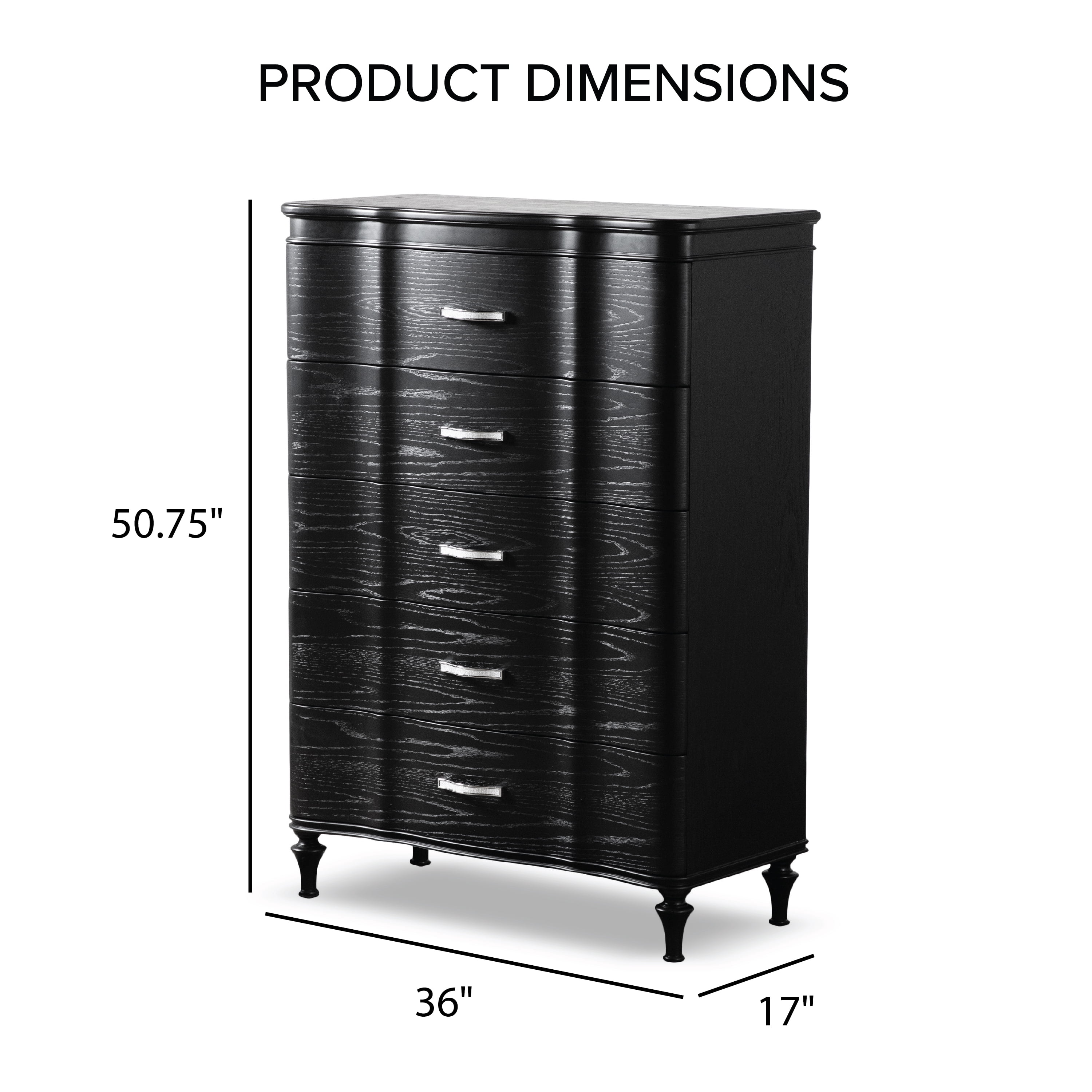 Furniture of America Seabliss Glam 5-Drawer Chest, Black