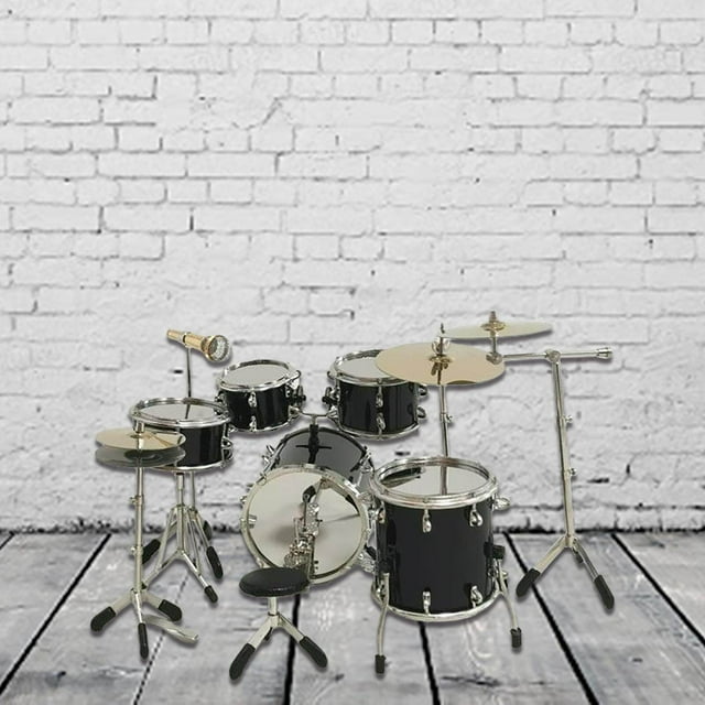 8x Realistic Mini Drum Set Music Instrument Accessories for Dollhouse Black