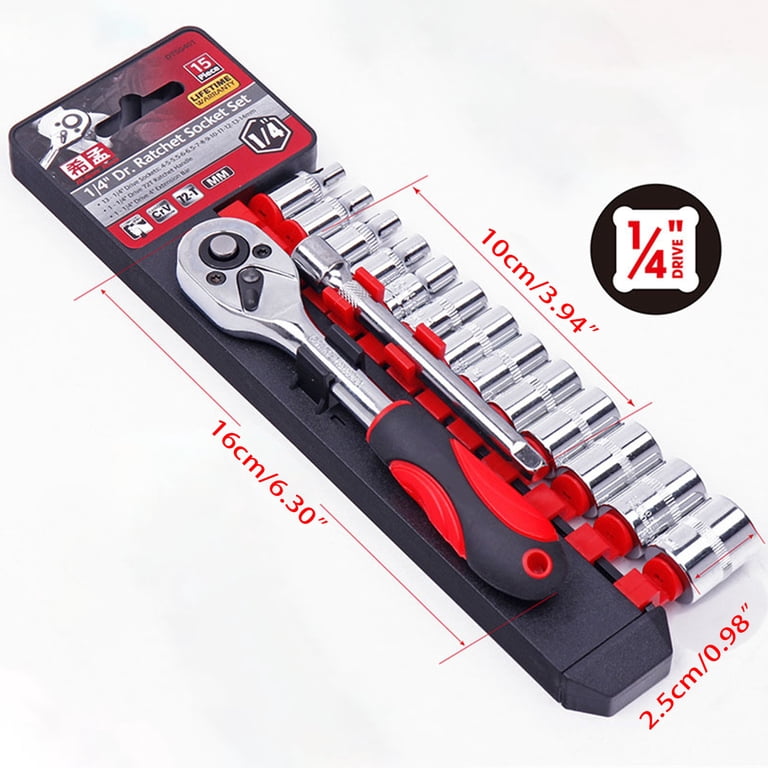 ZPAQI 15pcs 1/4-Inch Ratchet Socket Wrench Set Drive Socket Set