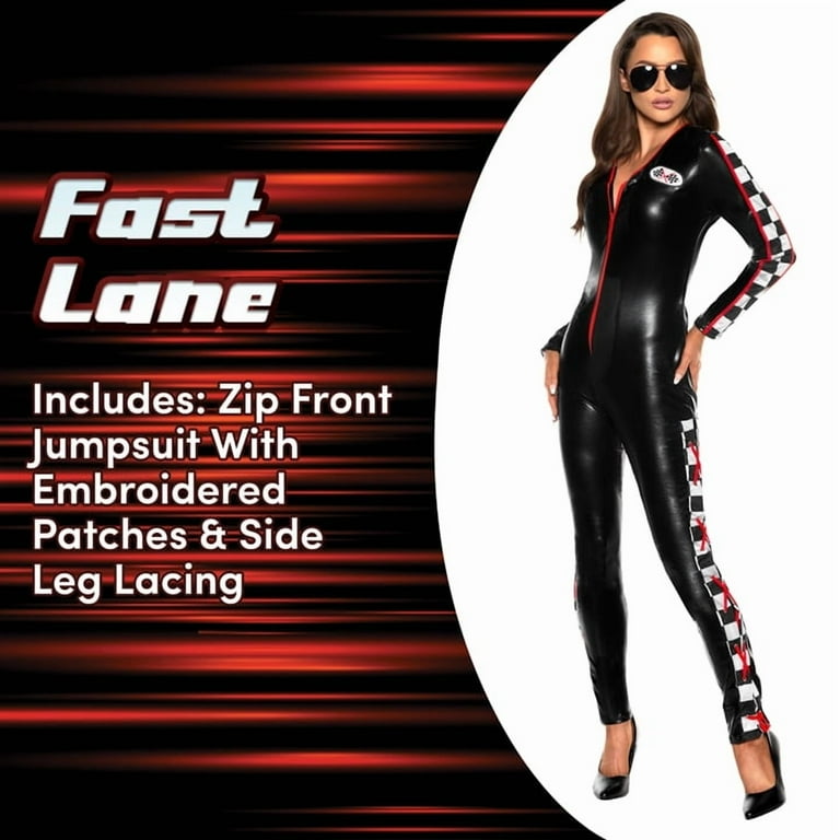UNDERWRAPS Women's Sexy Race Car Driver - Cosplay Costume, Adult Halloween  Jumpsuit, Black Role Play Outfit, Couples Costumes, Race Car Party