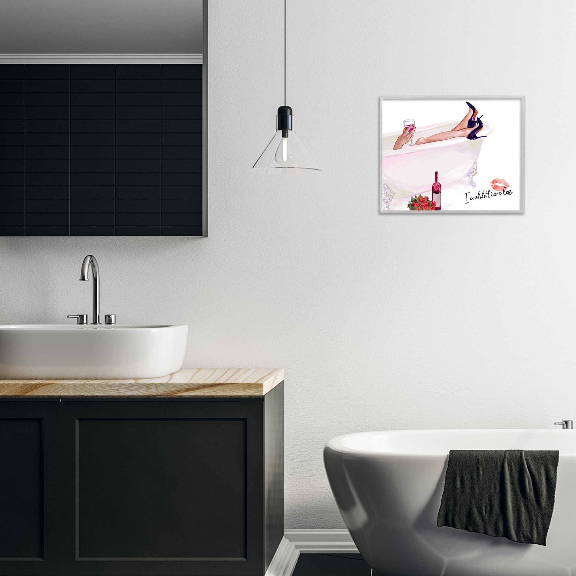 Couldn't Care Less Tub Gray Framed Giclee Art, design by Ziwei Li