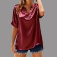 thumbnail image 3 of Women Summer Satin Silk Tshirts Casual V Neck Roll Up Short Sleeve Tshirts Trendy Loose Soft Shirts Comfy Solid Color Tops, 3 of 5