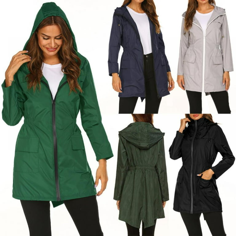 MELLCO Women's Spring Autumn Zipper Jacket, Fashion Waterproof Hoodie Jacket  with Pockets, Insulated Coat Windbreaker Outdoor, Green L 