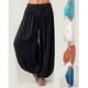thumbnail image 3 of Pantalones de yoga holgados con cordón para mujer, para danza del vientre, zumba, yoga, pantalones bombachos, verde, blanco y negro, ropa deportiva de invierno, ajuste holgado/casual, negro, M, 3 of 5