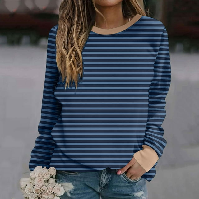 RXIRUCGD Chandails Décontractés d'Hiver Sans Capuche à Manches Longues à Col Rond Amples Imprimés pour Femmes, Bleu Marine, Taille : L