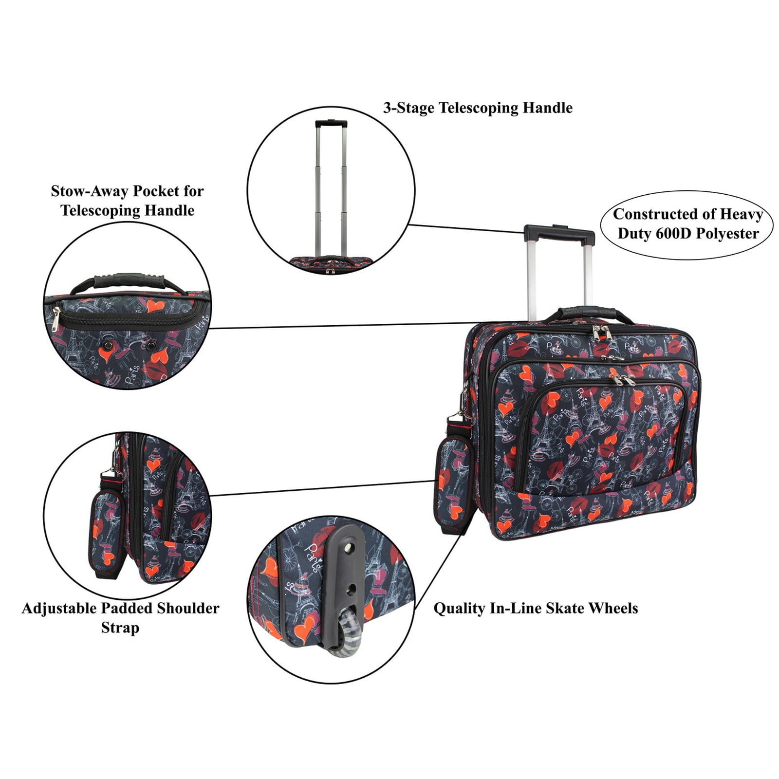 World Traveler Rolling 17-inch Laptop Case - Paris Black