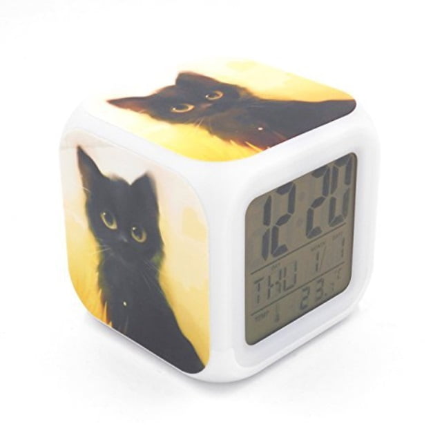 bofy led alarm clock black cat kitty pattern personality creative