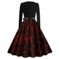 thumbnail image 3 of WTOBBY Women's Elegant Retro V-Neck Swing Dress Featuring Halloween Print, Long Sleeves, Waist Bow Tie Detail, and Classic Hepburn Style for Casual Parties ,Deep Red S, 3 of 3