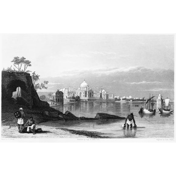 Inde: Taj Mahal, C1860. /Nview Of The Taj Mahal In Agra, Inde, From The Yamuna River. Gravure sur Trait, Anglais, 1858-61. Affiche Imprimée par (24 x 36)