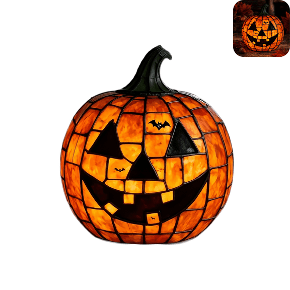 Halloween Pumpkin Lamp, Tiffany Vintage Stained Glass Pumpkin Decor Light, Portable Jack-o-Lantern Lamp for Family Gathering Fall Holiday Indoor Table Ornaments M B-1PC