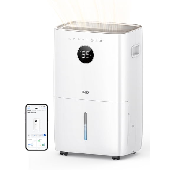 DREO 110-Pint Smart Dehumidifier for Basement, 4500 Ft² for Large Room, 2 Gallon Water Tank, Auto/Comfort/Constant Mode Dehumidifiers for Home, Bedroom, Bathroom, with Drain Hose, Gold, 711S