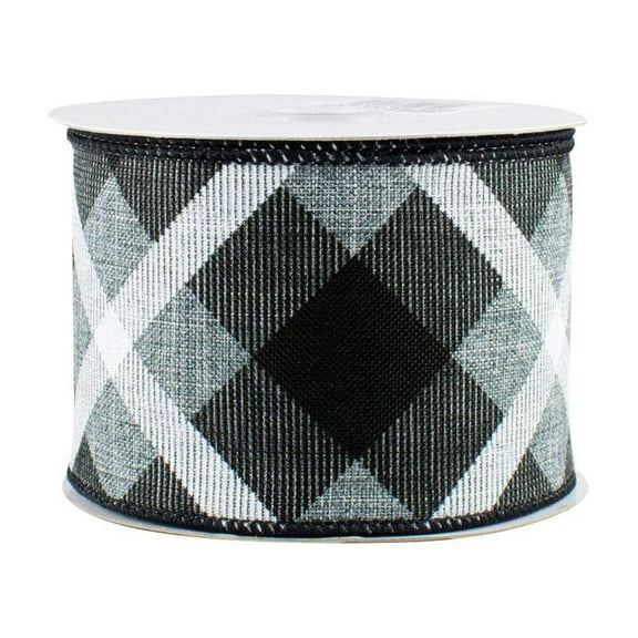 White Black Gray Plaid Wired Ribbon - 2 1/2 inch x 10 Yards, Christmas, Wreath