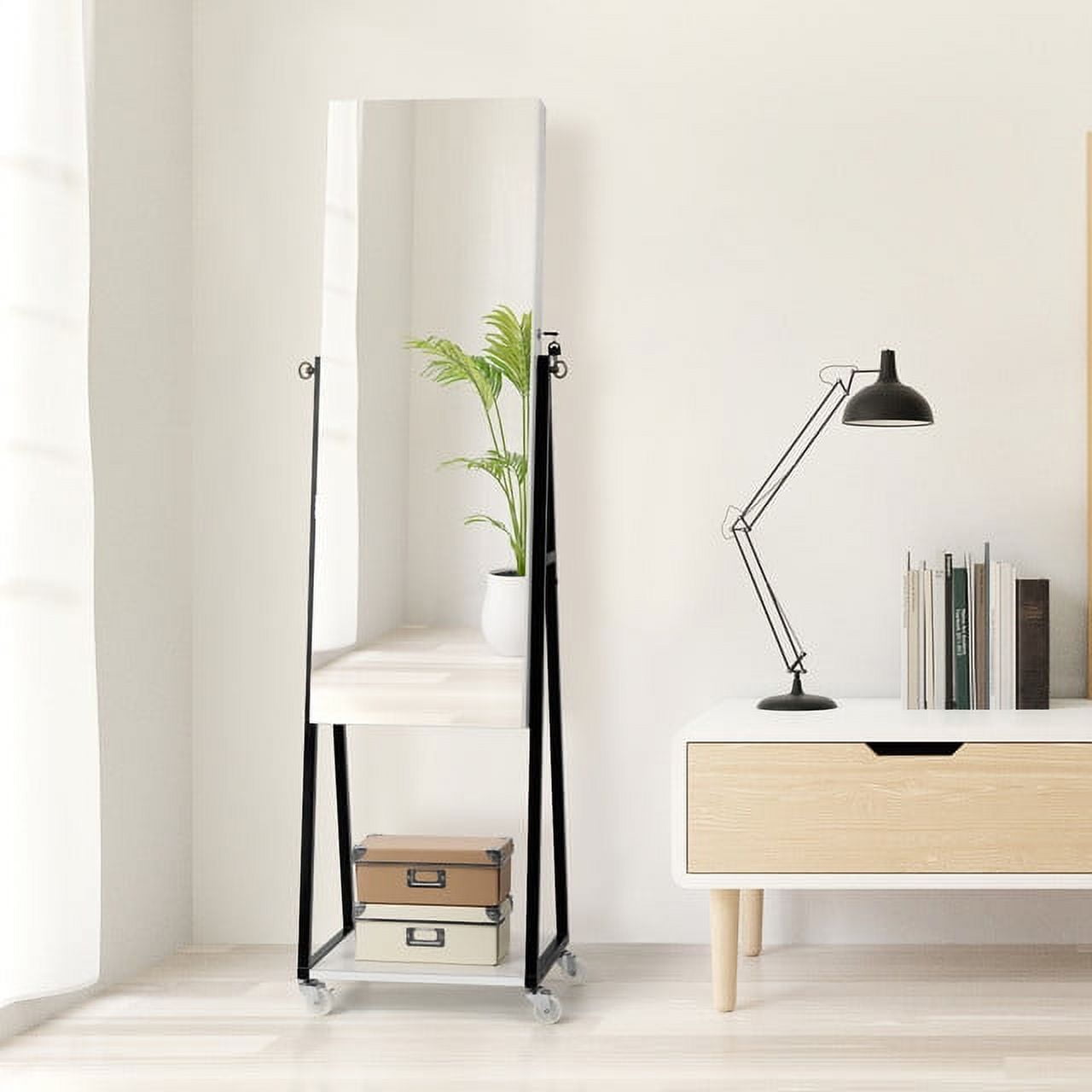 Oumilen Wood Jewelry Armoire on Casters in Pure White