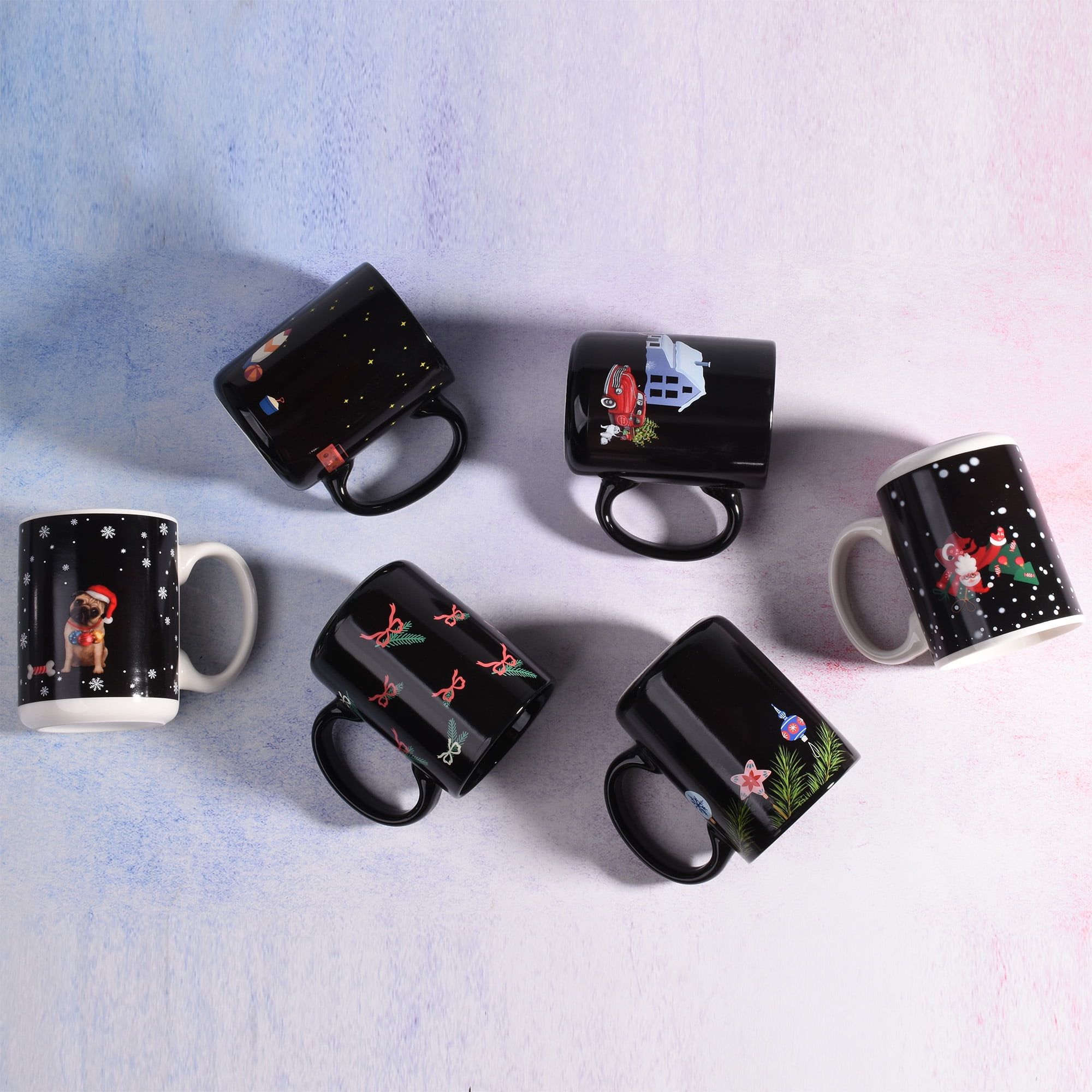 Holiday Time Tasse en céramique thermoactive - chiens et chapeau de Noël, 1 pièce Volume / Quantité : 490 ML / 16,5 OZ x 1