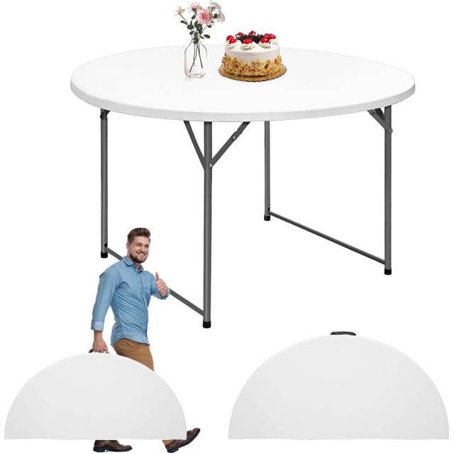Table à Manger Ronde Pliante en Plastique 4,5 Pi, 54 Pouces Table Pliante pour Mariage, Fête, Usage Intérieur Extérieur Blanc