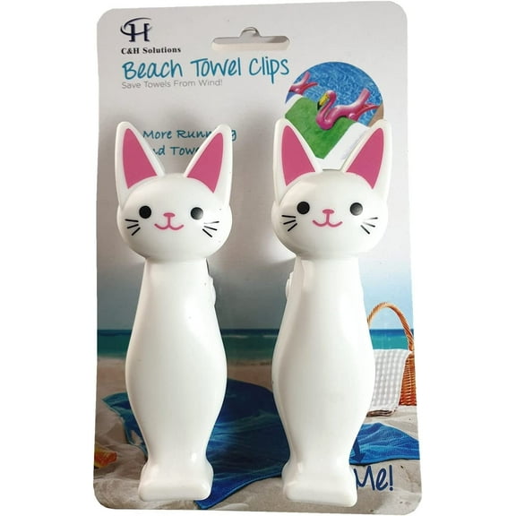 White Cat Style Beach Towel Clips Jumbo Size for Beach Chair, Cruise Beach Patio, Pool Accessories for Chairs, Household Clip, Baby Stroller. by C&H Solutions