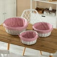 thumbnail image 4 of Traditional White Round Willow Gift Basket with Pink and White Gingham Liner and Sturdy Foldable Handles, Food Snacks Storage Basket, Small, 4 of 7