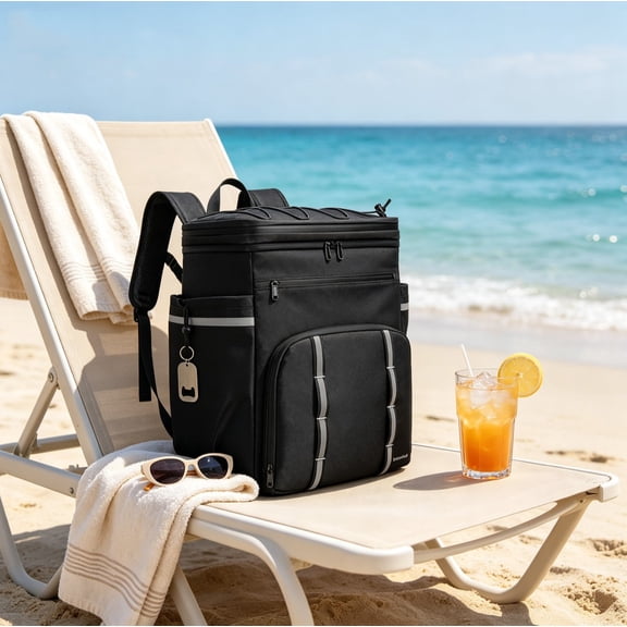 45-Can Insulated Cooler Backpack - Waterproof Soft Cooler Bag for Camping, Beach, Hiking & Grocery Shopping - Leak-Proof Portable Lunch Cooler (Black)