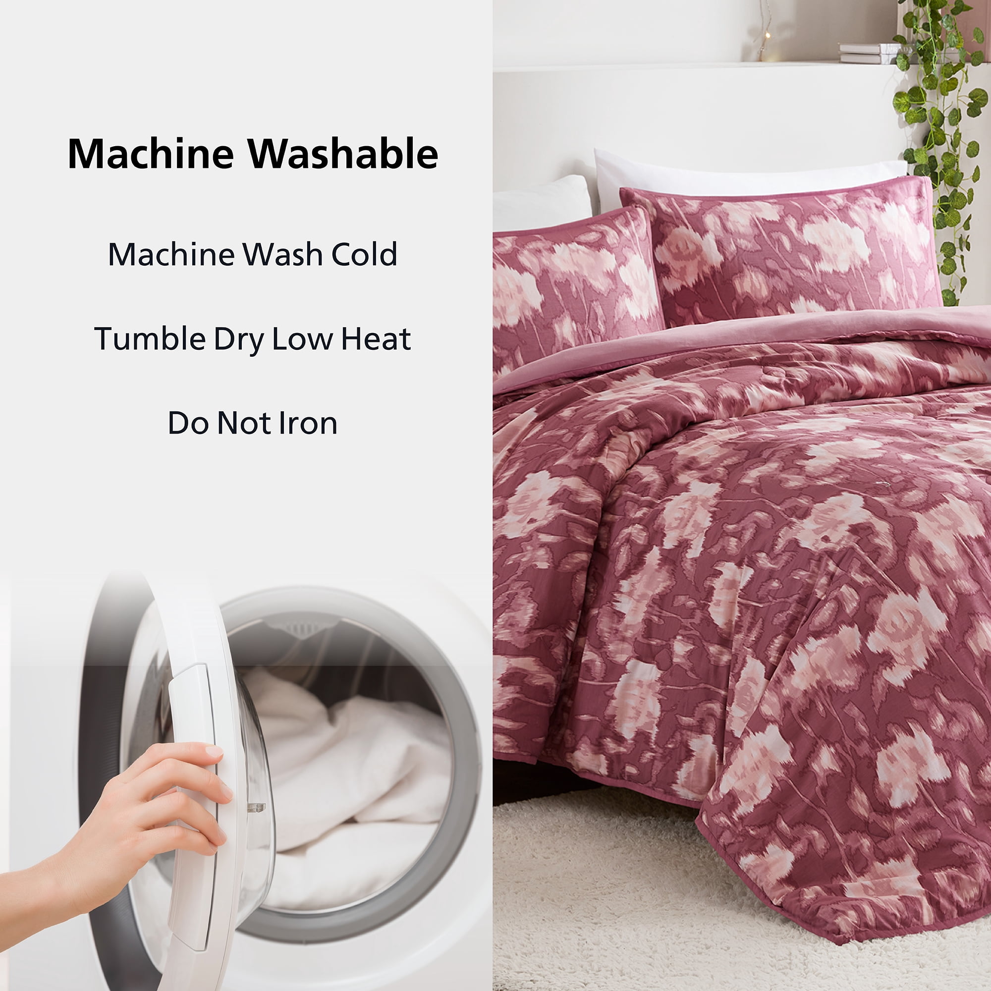 Mainstays Blurred Rose 3-Piece Pink Comforter Set, Full/Queen