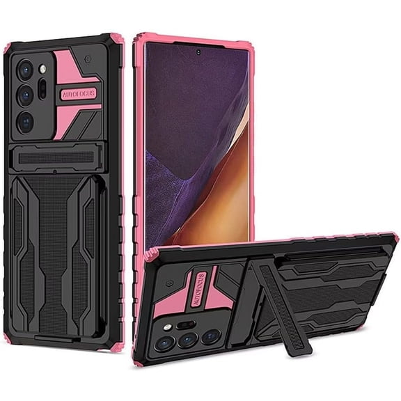 Case for Galaxy Note 20 Ultra,Military Grade [Built-in Kickstand] with Card Holder Dual-Layer Heavy Duty Shockproof Protection Phone Case for Samsung Galaxy Note 20 Ultra 5G,6.9" 2020 (Pink)