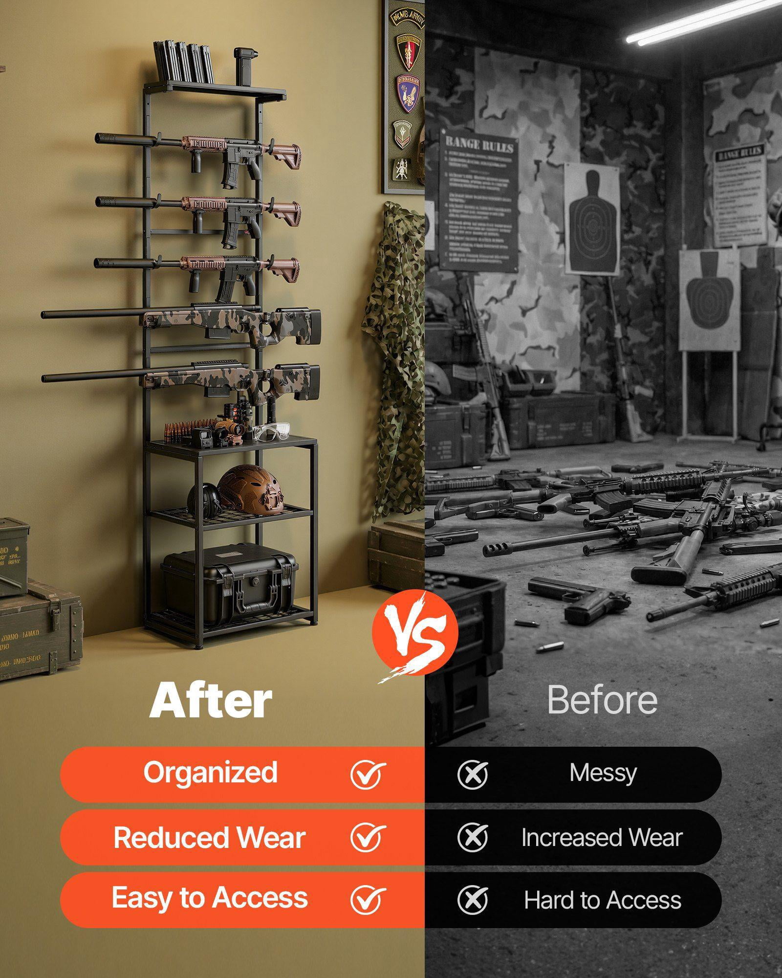 Heavy Duty Steel Floor Standing Gun Rack with Storage Shelf Holds 5 Rifles Shotguns for Home Garage Hunting Long Gun Storage