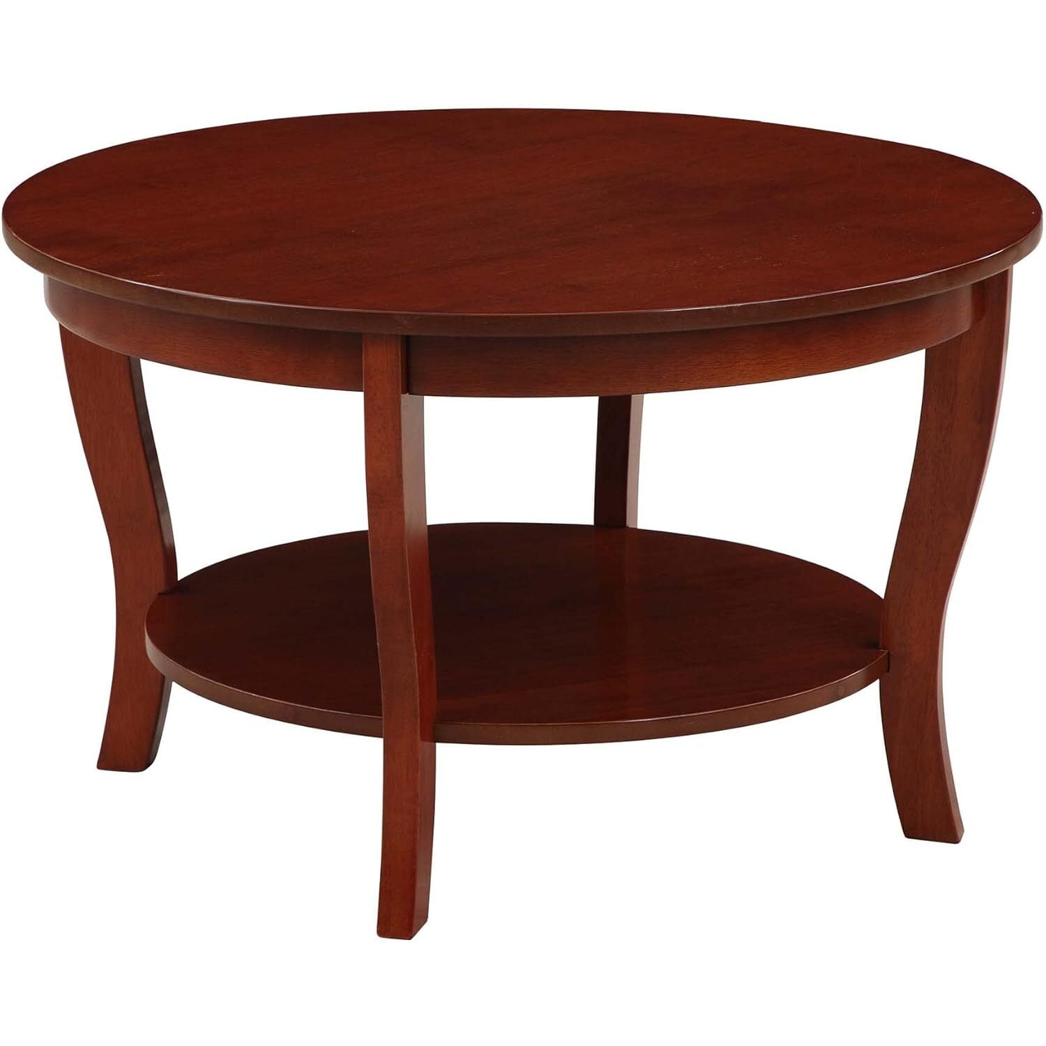 Convenience Concepts American Heritage Round MDF Coffee Table with Shelf, Mahogany