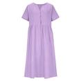 thumbnail image 4 of Inverlee Women's Cotton Linen Long Sleeve Dress Casual Notch V Neck Button up Midi Dresses Summer Trendy Solid Loose Sundress for Beach, 4 of 7