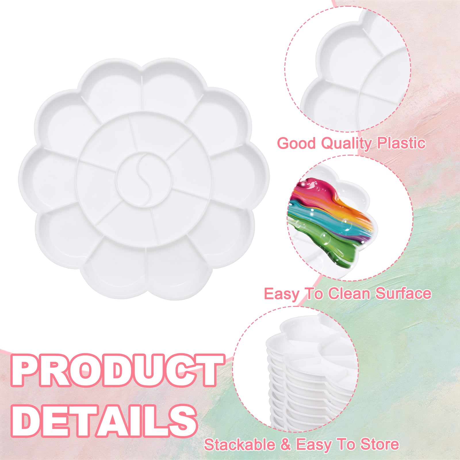 Uxcell Paint Tray Palette, 7.1" Flower Shape Plastic Watercolor Palette Painting Tray for DIY Craft Art Class Painting Party Supplies Paint Holder(White, Pack of 16)