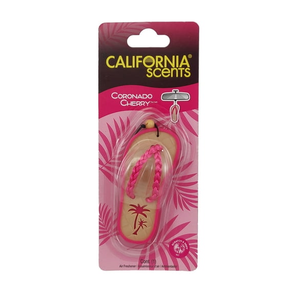 California Scents Scented Sandal Hanging Air Freshener, Coronado Cherry Scent Car Air Freshener - Odor Eliminator for Strong Odor - Flip Flop Car Fresheners