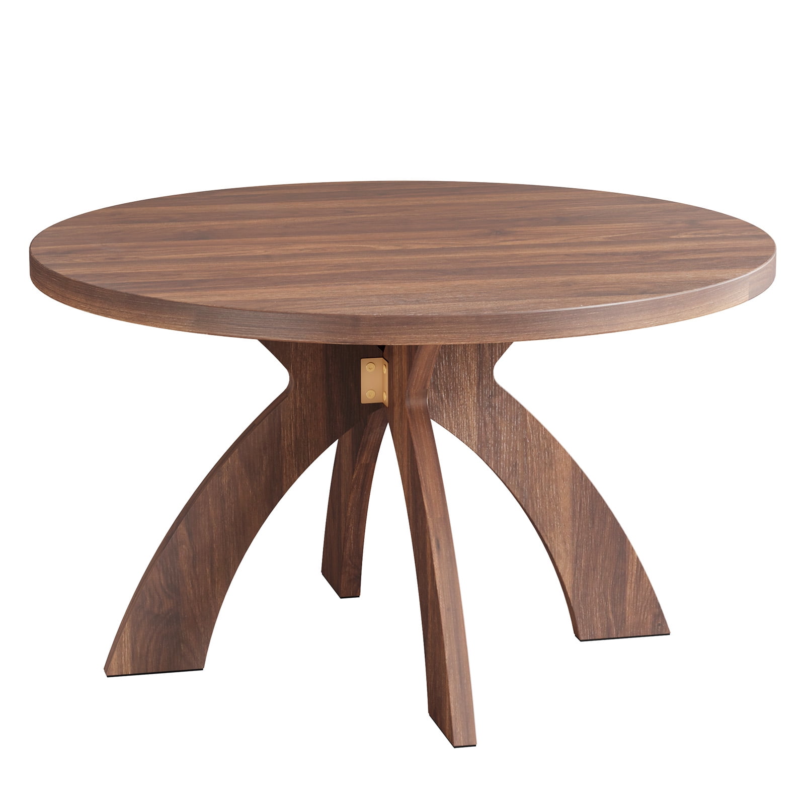 Astoutdoor Round Coffee Table, 31.5 in Walnut Brown MDF with Curved Cross Legs, Modern Minimalist Center Table for Living Room