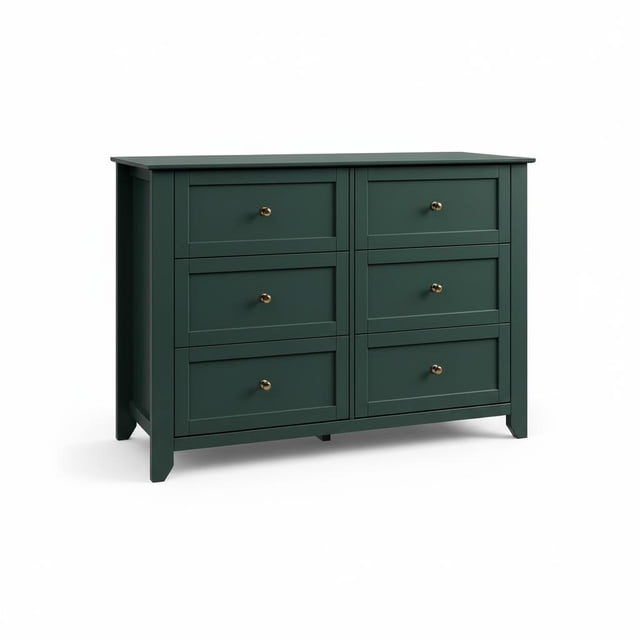Spacious 6 Drawer Dresser for Bedroom - Modern Wooden Storage Cabinet with Deep Drawers & Metal Knobs - Wide Organizer for Closet, Nursery, Living Room, Entryway - Black