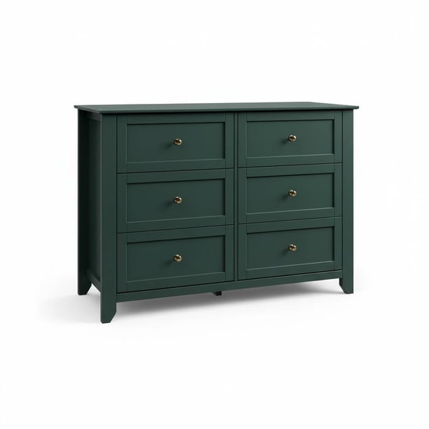 Spacious 6 Drawer Dresser for Bedroom - Modern Wooden Storage Cabinet with Deep Drawers & Metal Knobs - Wide Organizer for Closet, Nursery, Living Room, Entryway - Black