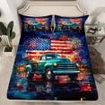 thumbnail image 2 of Feelyou Cartoon American Flag Twin Sheet Sets, Independence Day Firework Twin Fitted Sheet, July Fourth Theme Flat Sheet, Super Cozy Room Decor, 3 Pieces, 2 of 7