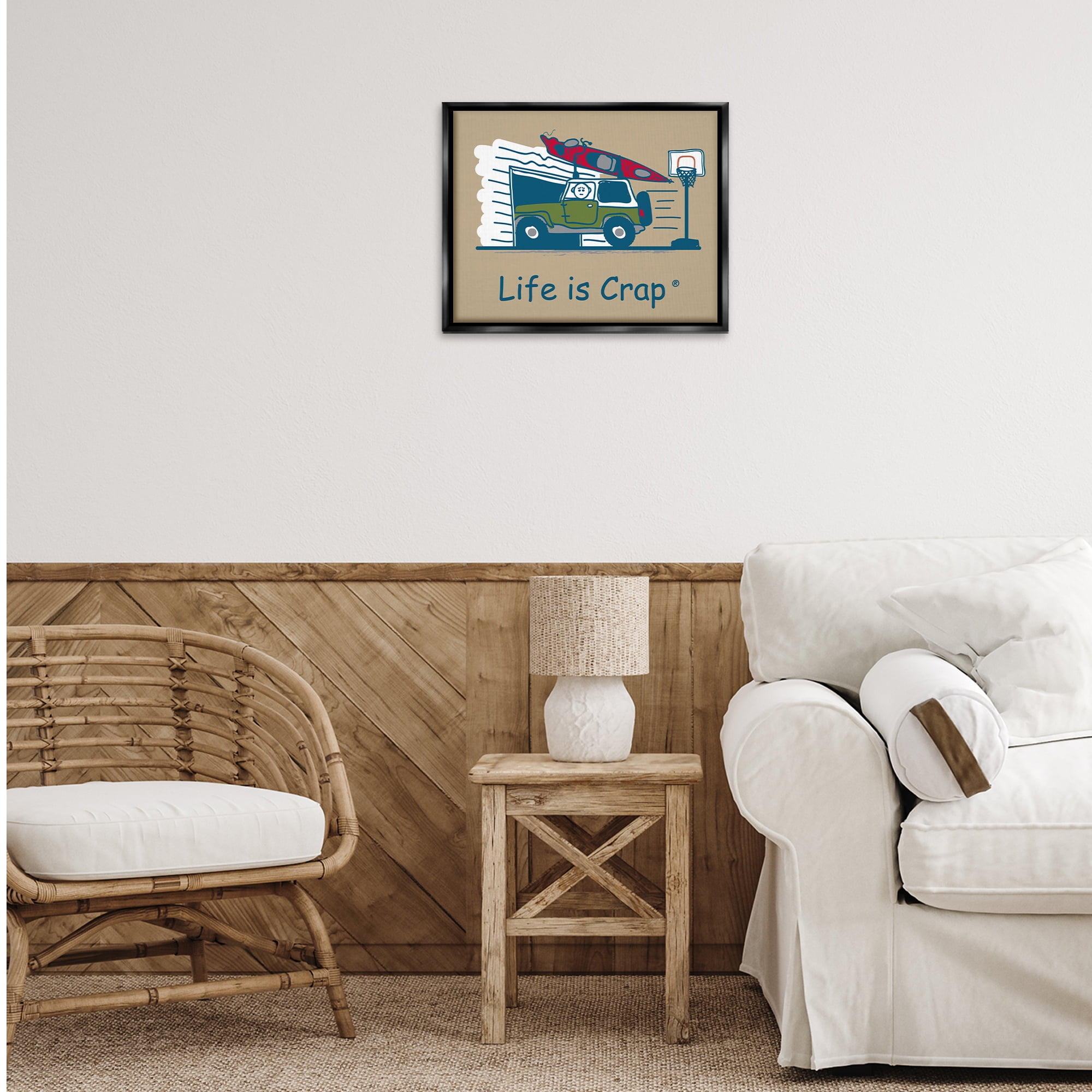 Stupell Industries Kayak and Garage Novelty & Humor Painting Black Floater Framed Canvas Art Print Wall Art, 21 x 17