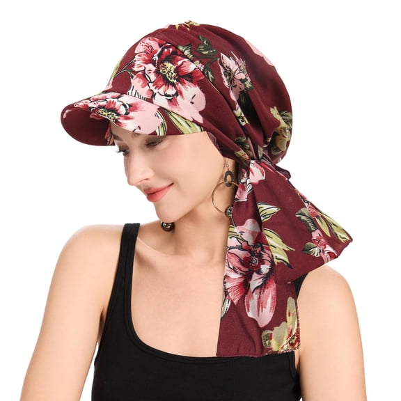 Minzimin Chemo Headwear for Women Brim Visor Head Scarf Pre Tied Headwraps Lightweight Skull Cap