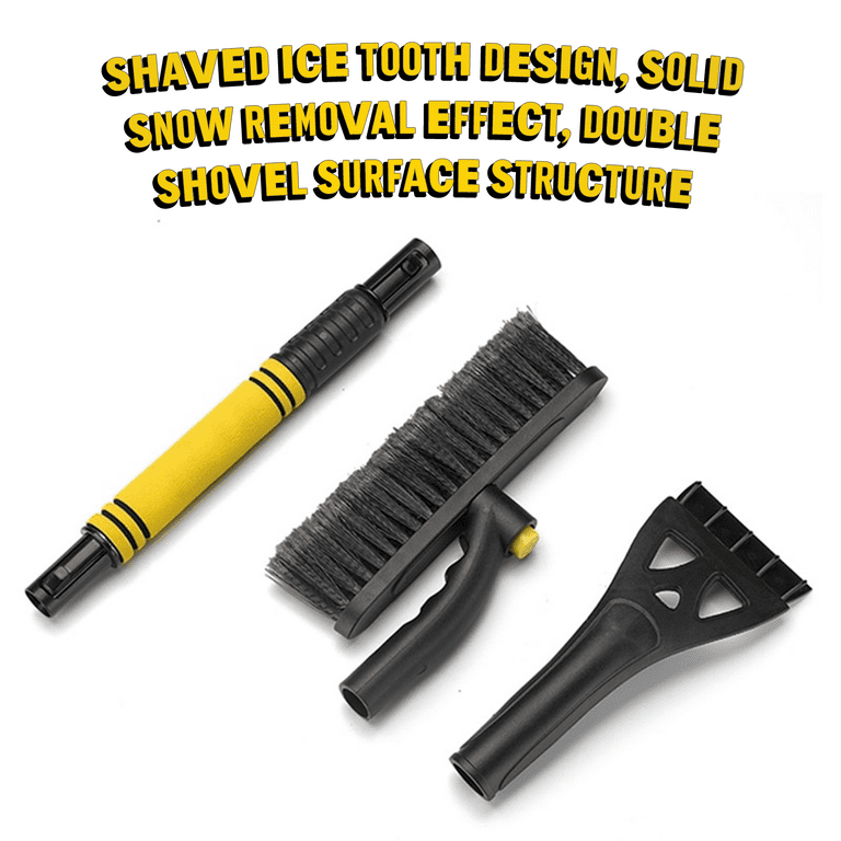 Hannah Yellow Snow Brush Shovel Extendable with Squeegee and Ice Scraper  Detachable, Telescoping Foam Grip for Car Auto Truck Windshield 