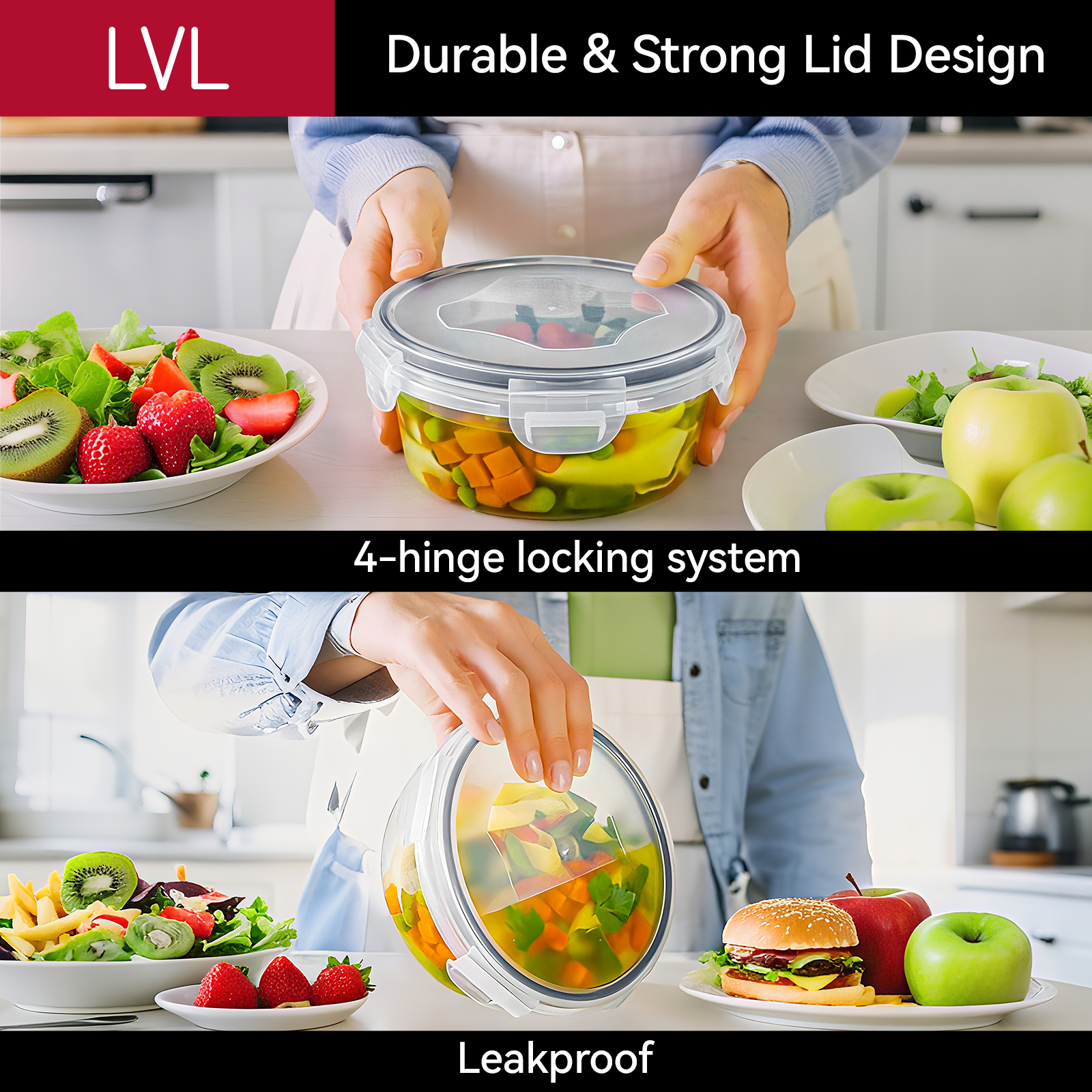 LVL 24 Pcs Food Storage Containers with Lids Airtight- Stackable Kitchen Bowls Set Meal Prep Containers-BPA Free Leak Proof Plastic Lunch Boxes- Freezer Microwave safe (12 Lids + 12 Containers)