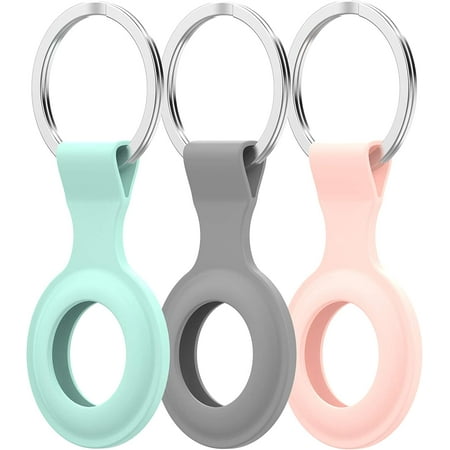 Portable Protector Case Compatible with Apple AirTag, Soft Silicone Anti-Scratch Lightweight Cover Protective Skin Holder for AirTags Finder Keychain Accessory (C3-Mint Gray Pink)