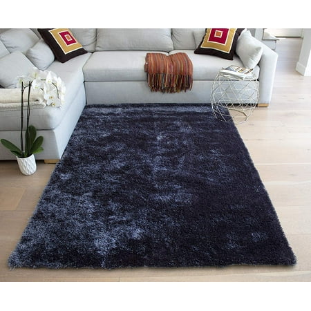 Grey Fuzzy Rug Gray Grey 5'x7' Feet Shag Shaggy Fuzzy Furry Contemporary Modern Decorative Designer Solid Soft Pile Living Room Bedroom Area Rug Carpet Polyester Canvas Backing Hand Woven Aroma Gray Hand Knotted ()