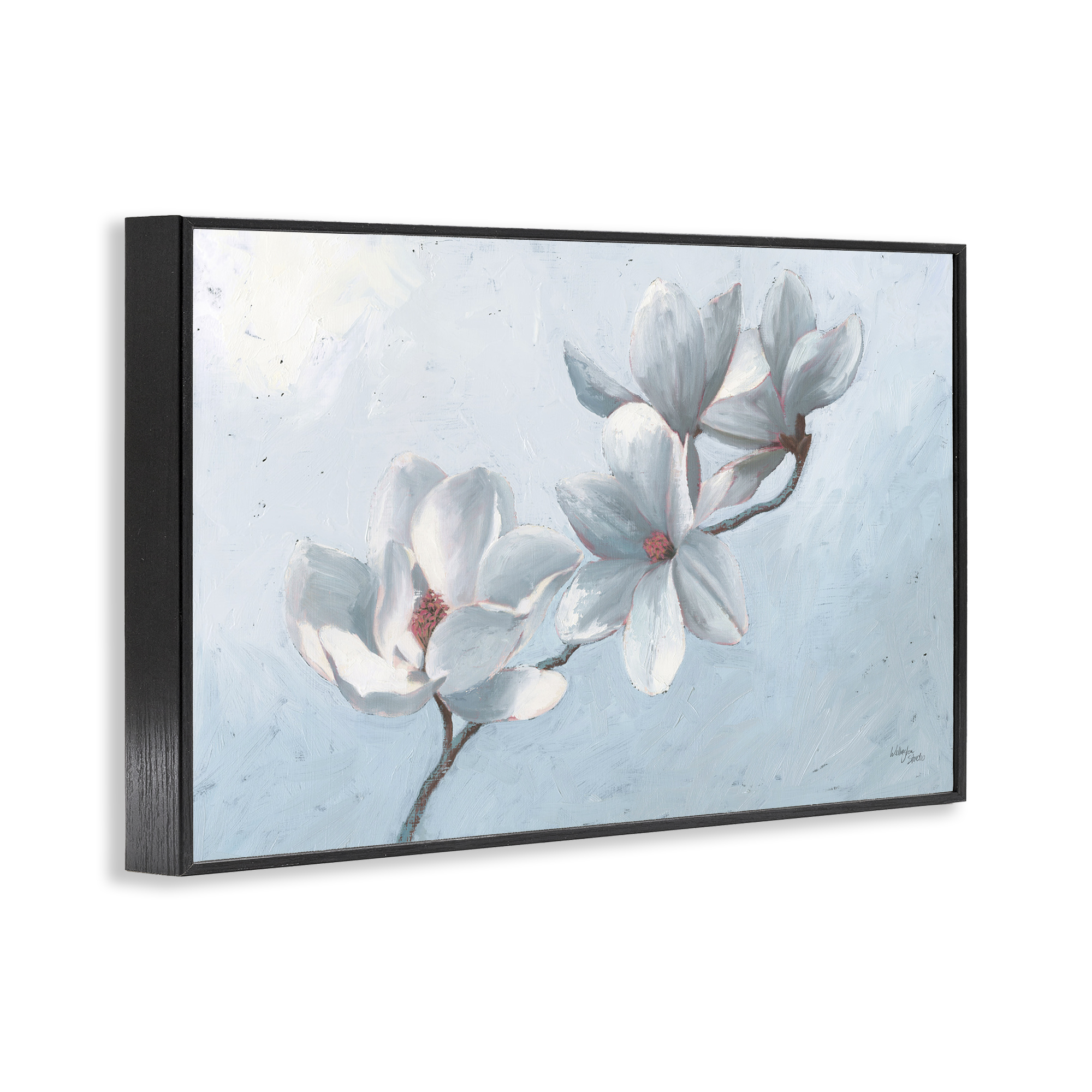 Stupell Industries Budding Magnolia Blooms Botanical & Floral Painting Black Framed Art Print Wall Art, 24 x 16