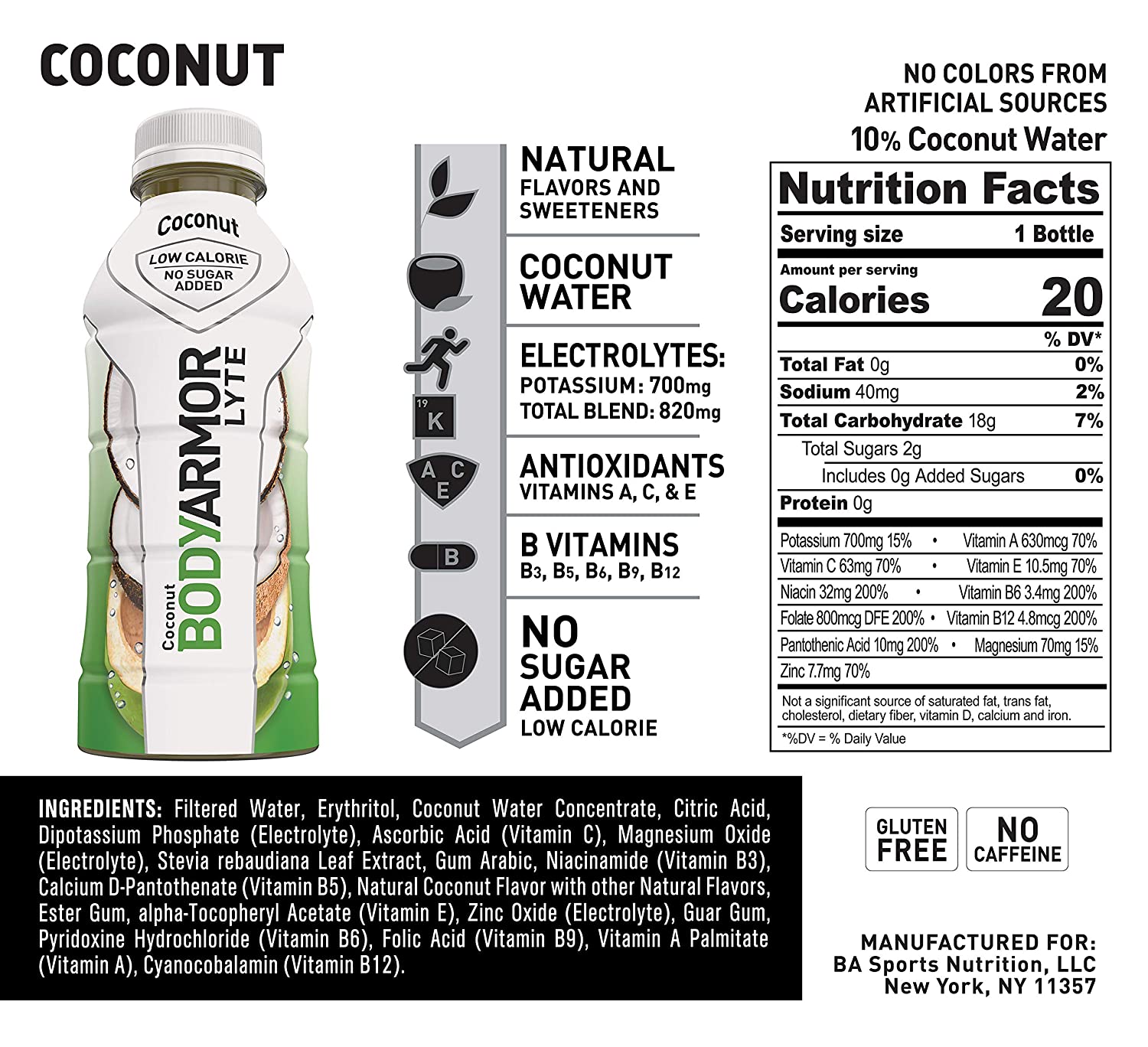 BODYARMOR LYTE Sports Drink Low-Calorie Sports Beverage, Coconut, Natural  Flavors With Vitamins, Potassium-Packed Electrolytes, No Preservatives, ...